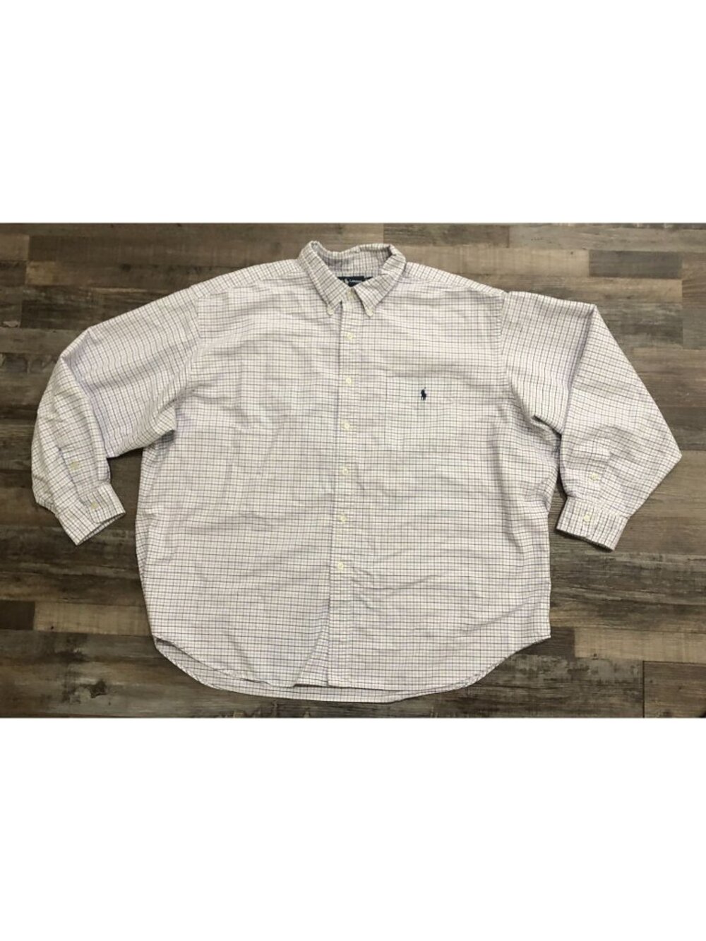 Polo Ralph Lauren Mens 2XL Blue & White Checked Button Down Big Shirt Cotton